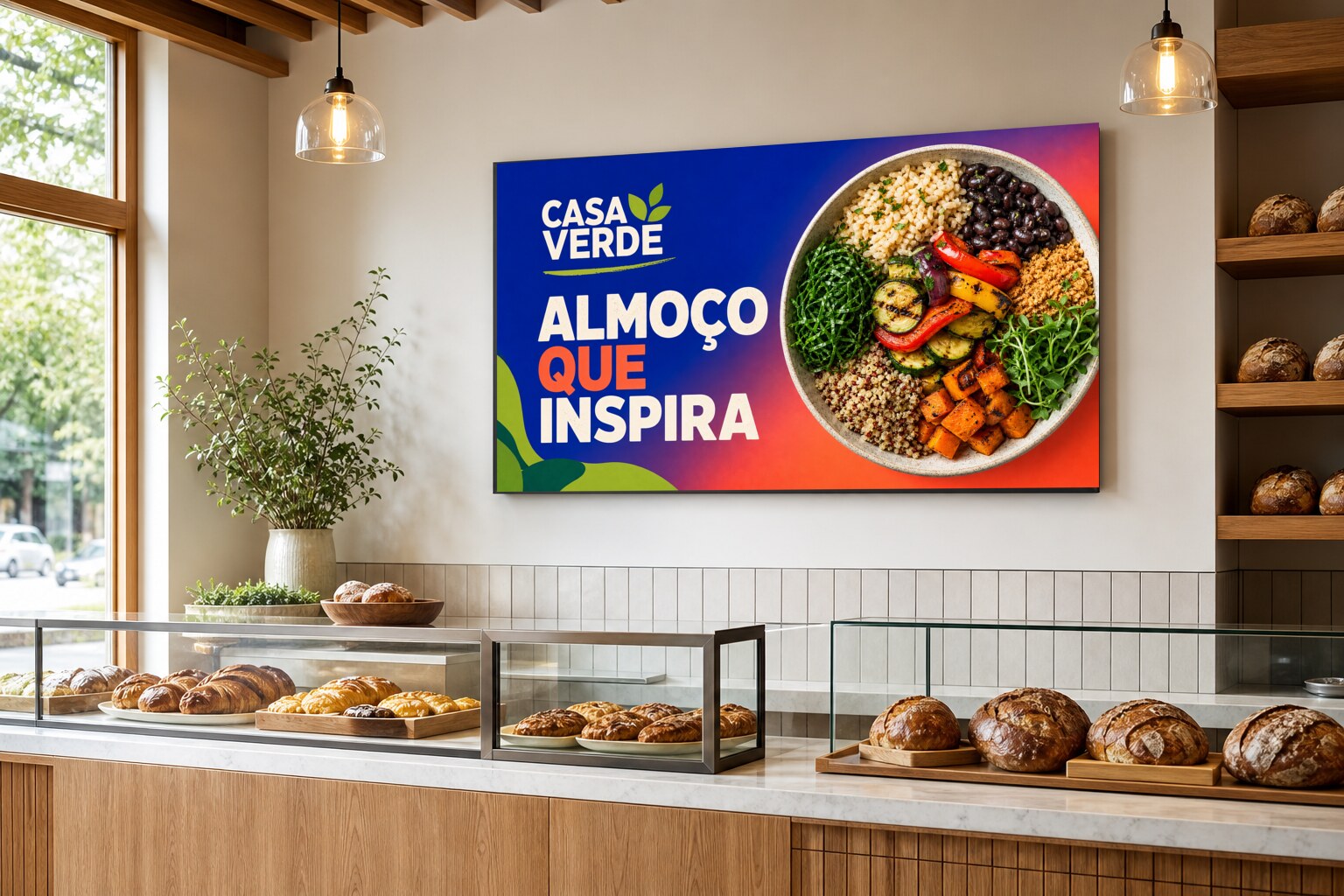 Anúncio Casa Verde em tela de padaria