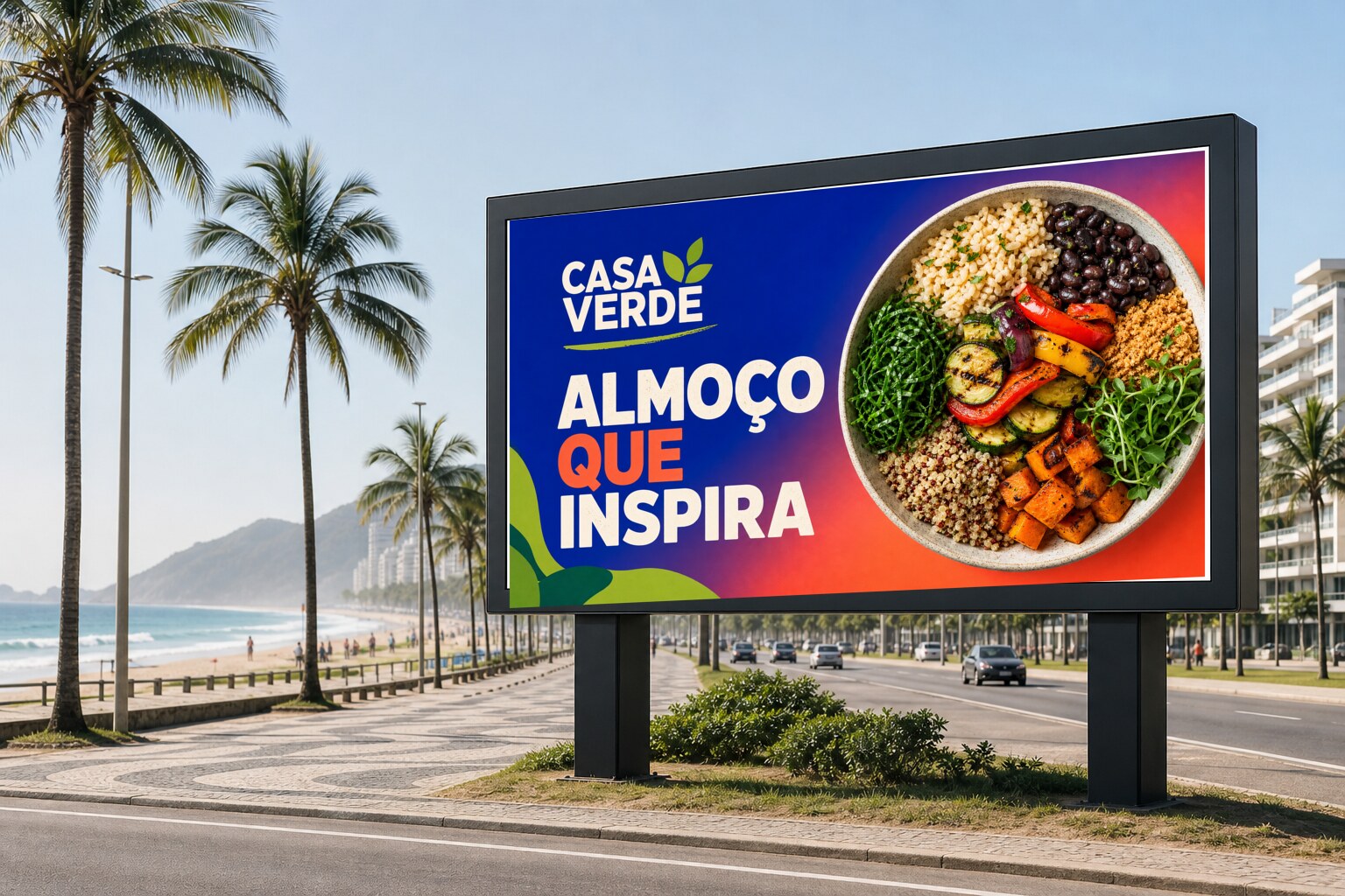 Anúncio Casa Verde em outdoor digital à beira-mar