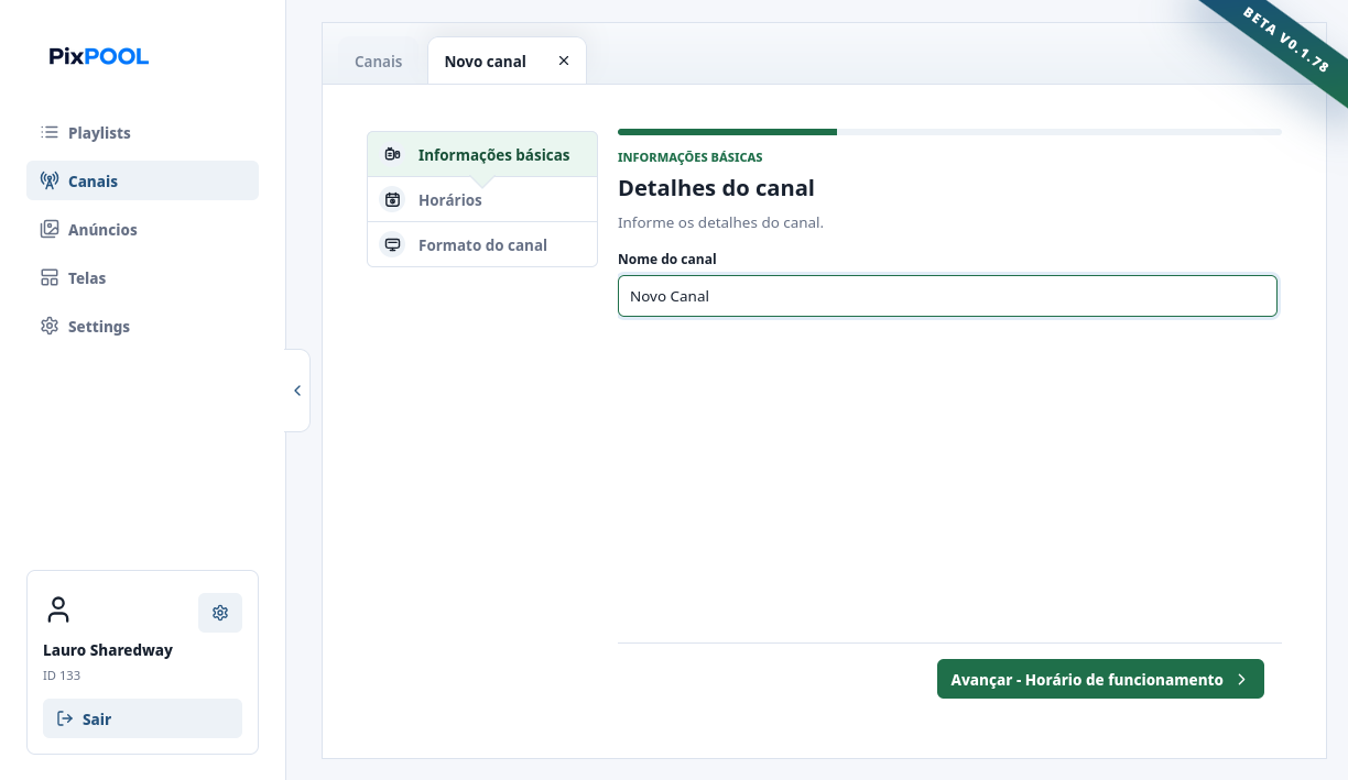 Cadastro de canal na plataforma Pixpool